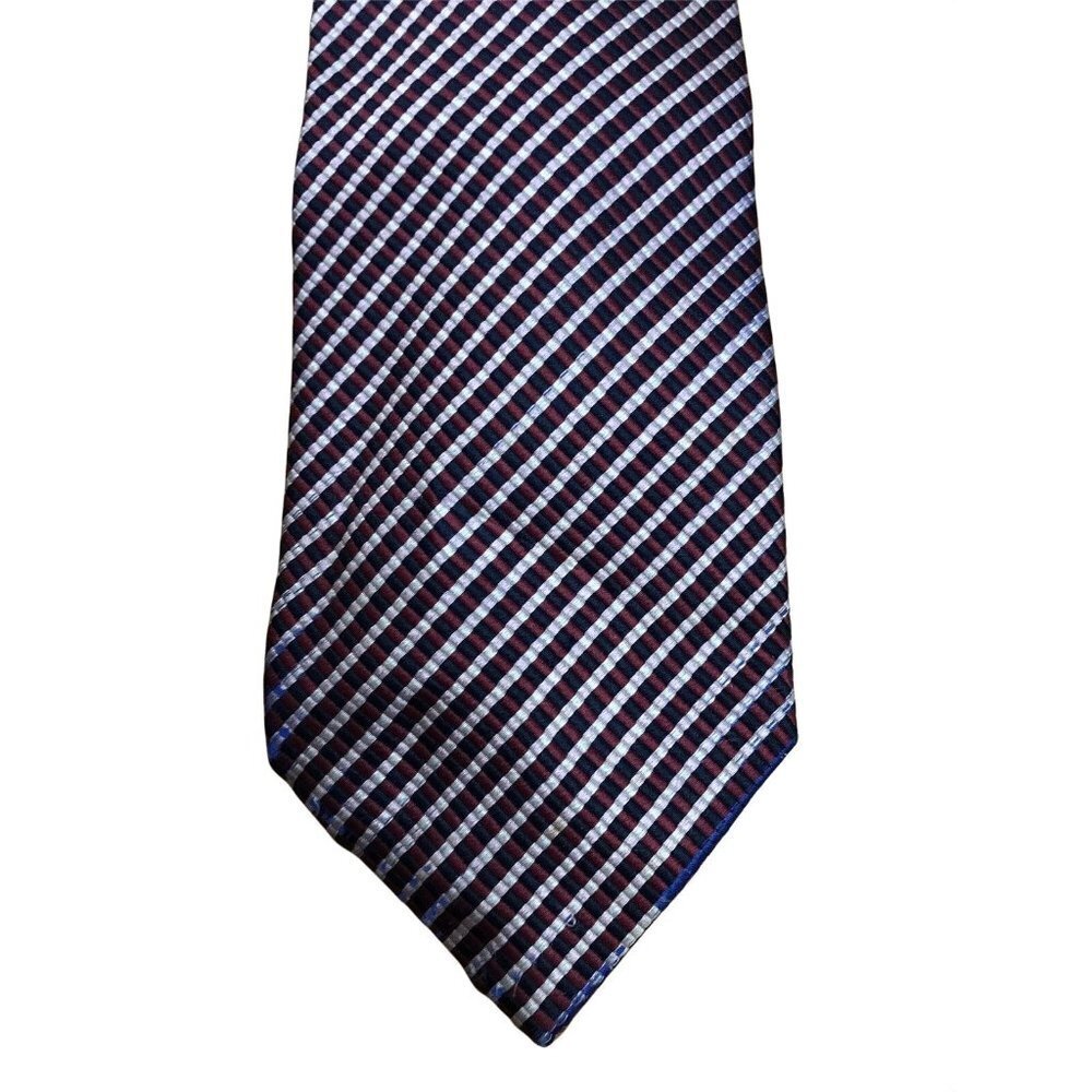 Moss 1898 Mens Tie Red White Blue 100 Silk Designer Classic Thin Striped